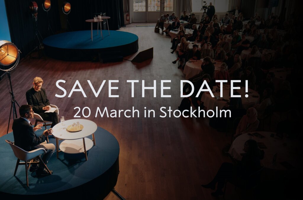 Bild med texten "Save the date 20 March in Stockholm"