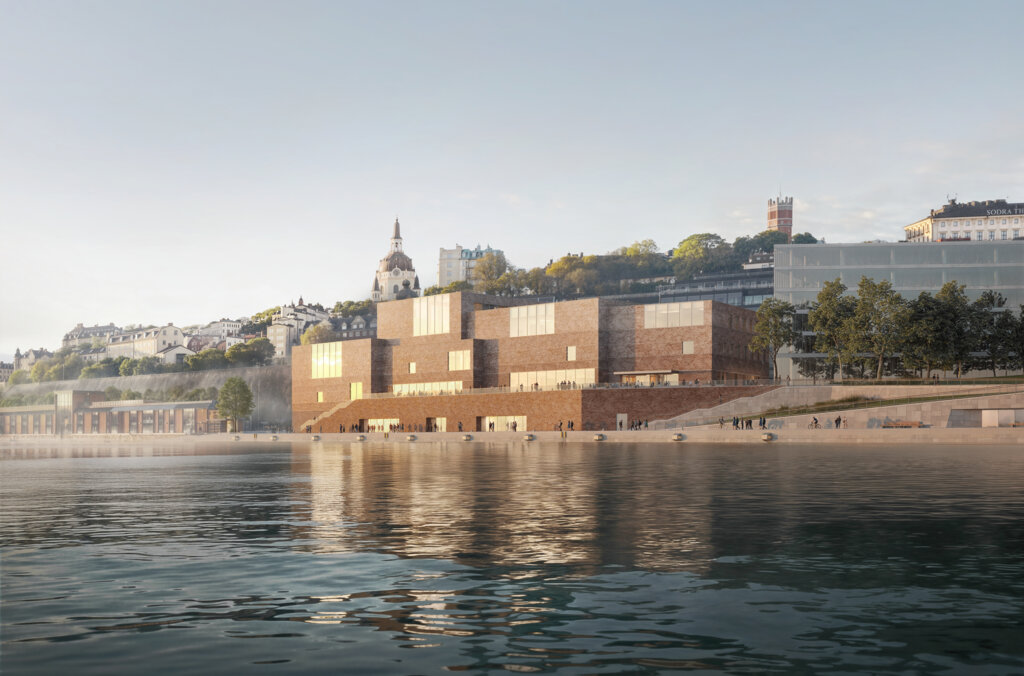 Vy från vattnet längs med kajen