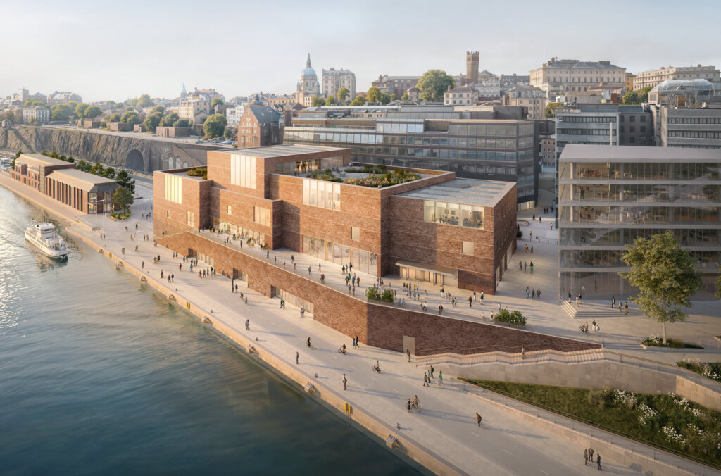 Vy längs strandlinjen mot vattnet