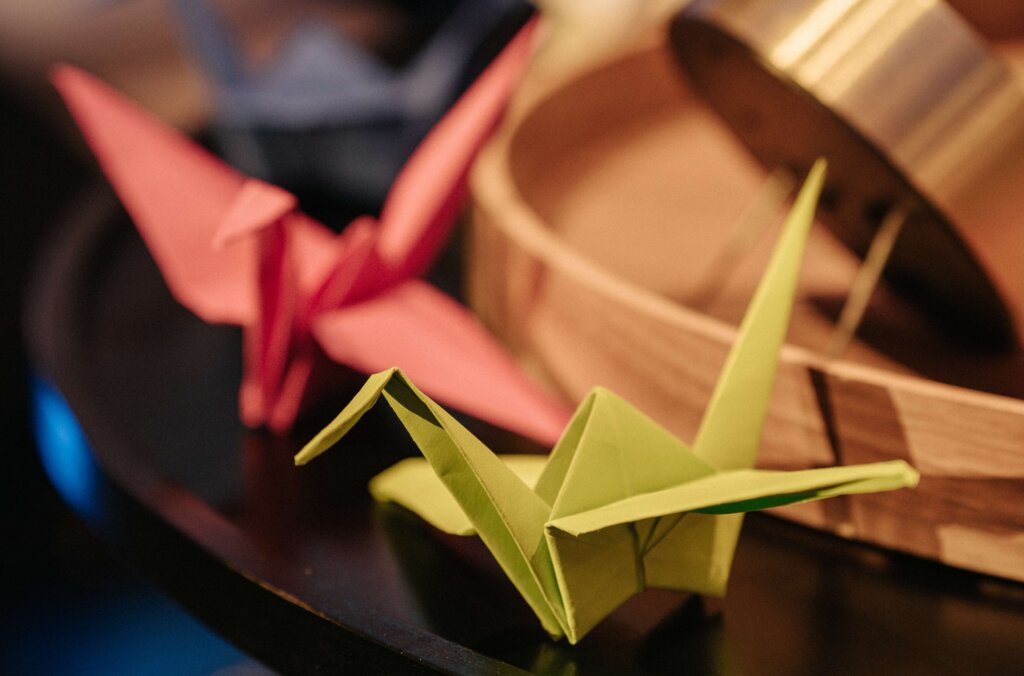 Paper cranes in the museum.