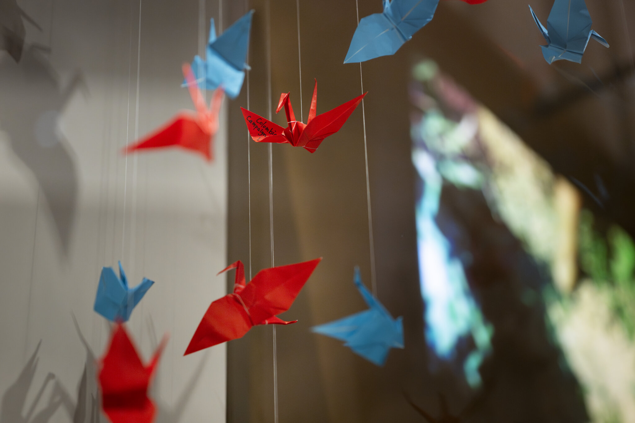 Paper cranes in the exhibition These things changed the world.